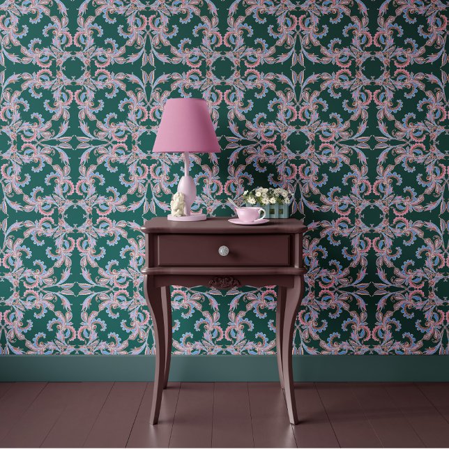 Teal Baroque Ornamental Design Tapete (Von Creator hochgeladen)