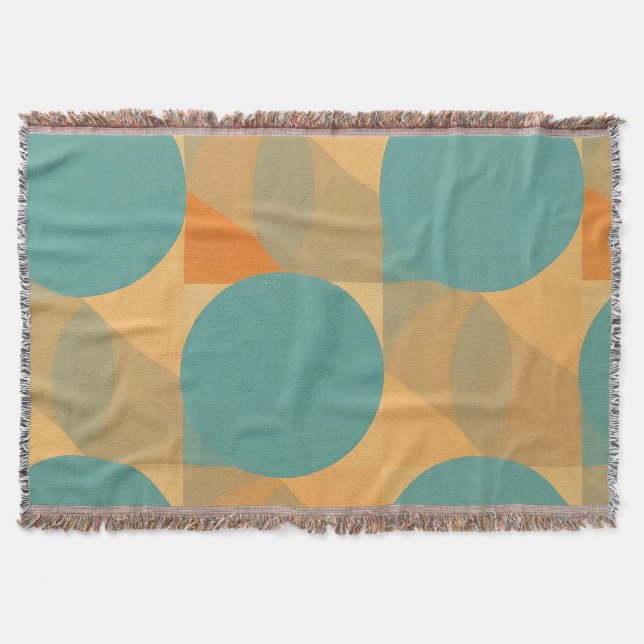 Teal, Beige und Orange im Retro-Look-Muster Decke (Vorderseite)