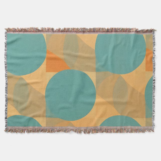 Teal, Beige und Orange im Retro-Look-Muster Decke (Vorderseite)