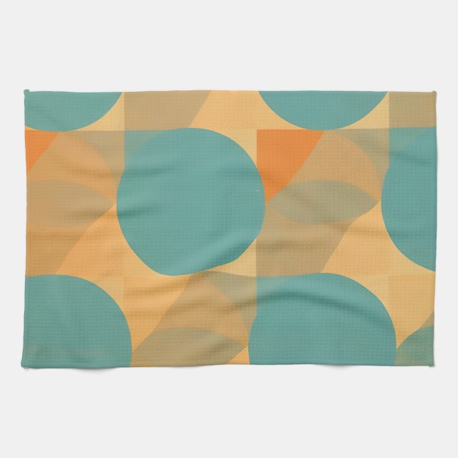 Teal, Beige und Orange im Retro-Look-Muster Geschirrtuch (Horizontal)