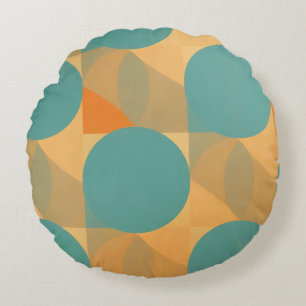 Teal, Beige und Orange im Retro-Look-Muster Rundes Kissen