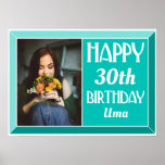 Teal Beveled Art Deco Birthday Photo Poster<br><div class="desc">Decorate your party with this Teal Art Deco Birthday Photo Poster. Customize with the age,  name and favorite photo of the birthday person. It features a modern art deco font with a stylish beveled border.</div>