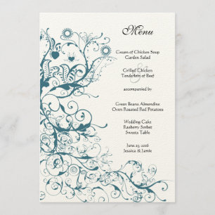 Teal Birds und Swirls Hochzeitsmenü Menükarte