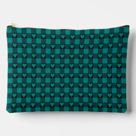 Teal Black Buffalo Heart Plaid Zubehörtasche