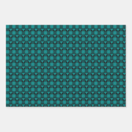 Teal Black Büffel-Herz-Karopapier Geschenkpapier Set