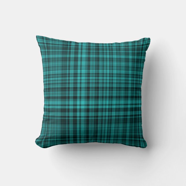 Teal Black Plaid Pattern Kissen (Vorderseite)