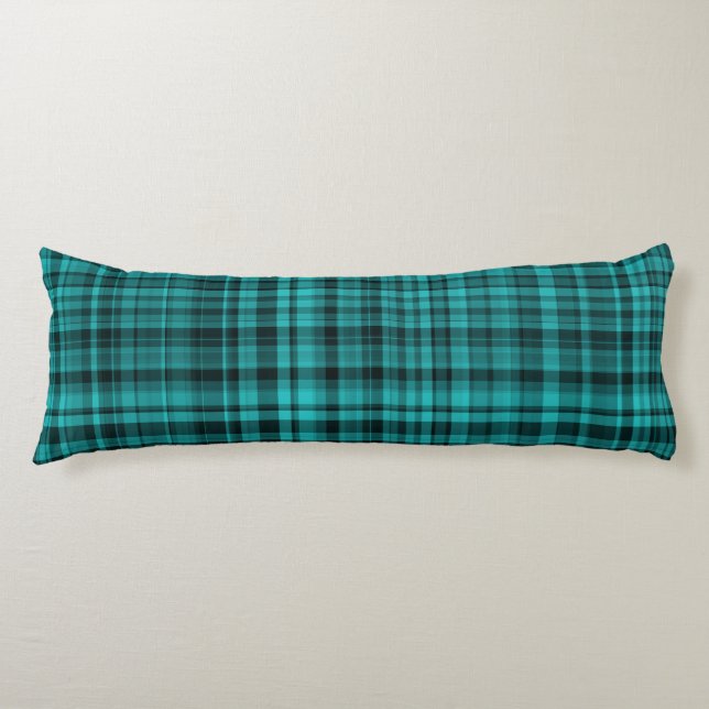 Teal Black Plaid Pattern Seitenschläferkissen (Vorderseite)
