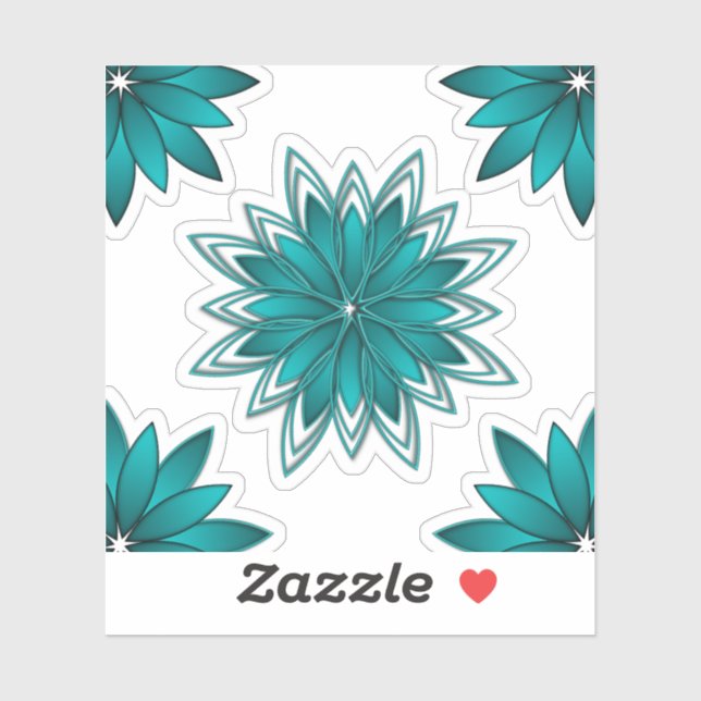 Teal-Blatt-Mandala-Design auf Dunkelcyan Aufkleber (Blatt)
