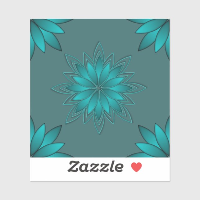 Teal-Blatt-Mandala-Design auf Dunkelcyan Aufkleber (Blatt)