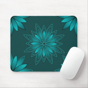 Teal-Blatt-Mandala-Design auf Dunkelcyan Mousepad