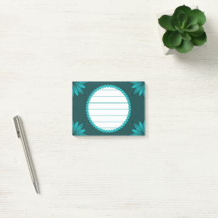 Teal-Blatt-Mandala-Design auf Dunkelcyan Post-it Klebezettel