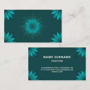 Teal-Blatt-Mandala-Design auf Dunkelcyan Visitenkarte