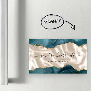 Teal Blau Achat Gold Glitter Luxus Magnetische Visitenkarte