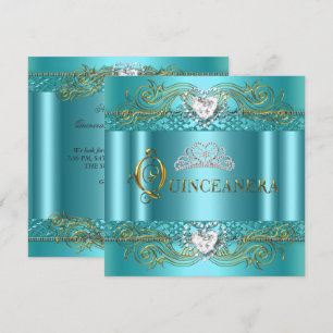Teal Blau Silber Gold Quinceanera Geburtstagsfeier Einladung