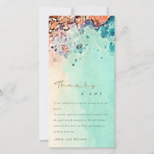 TEAL BLAUER STRAND SANDSTEIN WATERCOLOR HOCHZEIT DANKESKARTE