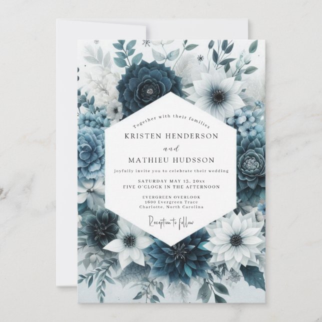 Teal Bloom Botanical Romance Wedding Einladung (Vorderseite)