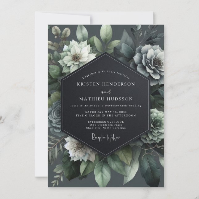 Teal Bloom Hochzeit Einladung (Vorderseite)