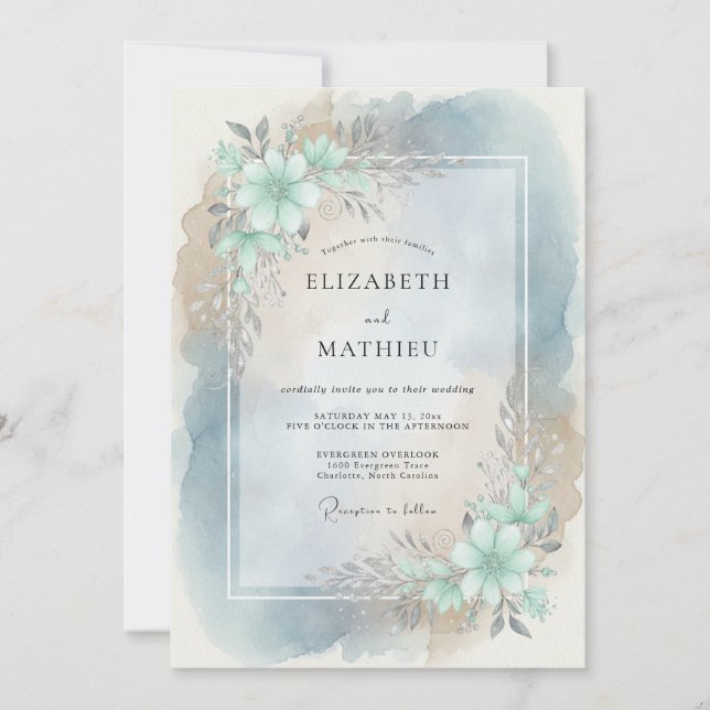 Teal Bloom Hochzeit Einladung (Vorderseite)