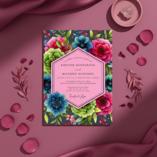 Teal Bloom Opulent Wedding Einladung (Von Creator hochgeladen)