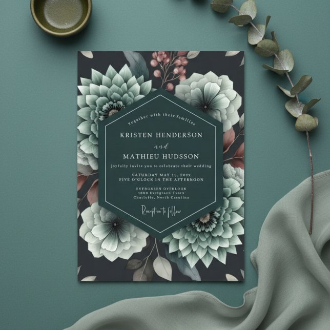 Teal Bloom Romance Hochzeit Einladung (Von Creator hochgeladen)