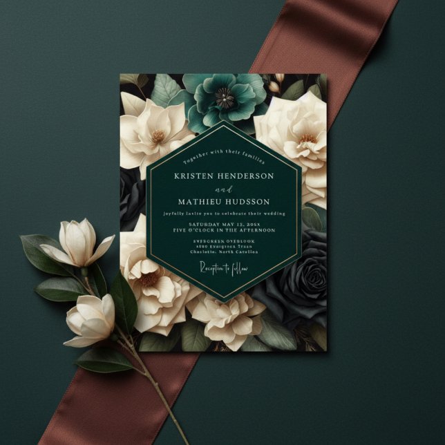 Teal Bloom Romantic Wedding Einladung (Von Creator hochgeladen)