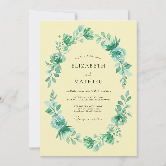 Teal Blossom Oval Romance Hochzeit Einladung (Vorderseite)