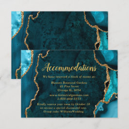 Teal Blue and Gold Agate Wedding Accommodations Begleitkarte