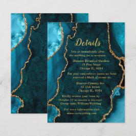 Teal Blue and Gold Agate Wedding Details Begleitkarte