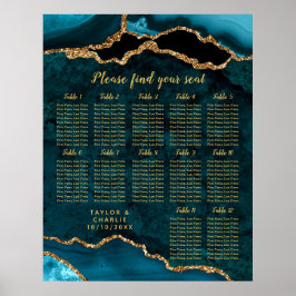 Teal Blue and Gold Agate Wedding Seating Chart Poster