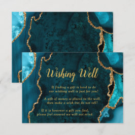 Teal Blue and Gold Agate Wedding Wishing Well Begleitkarte