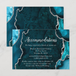 Teal Blue and Silver Agate Wedding Accommodations Begleitkarte