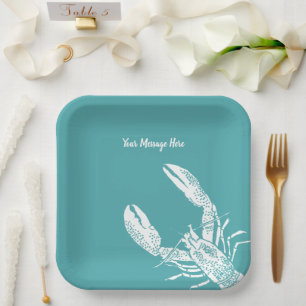 Teal Blue and White Lobster Personalized Pappteller