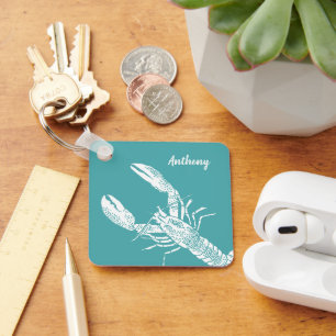 Teal Blue and White Lobster Personalized Schlüsselanhänger