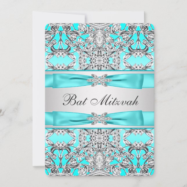 Teal Blue Bat Mitzvah Einladung (Vorderseite)