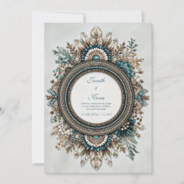 Teal Blue Brown Feather Floral Rustic Wedding Einladung