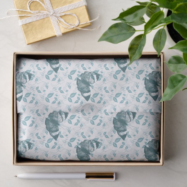 Teal Blue Butterflies Birthday Seidenpapier (Geschenk)