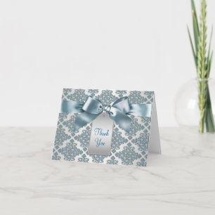 Teal Blue Damask Thank You Cards Dankeskarte