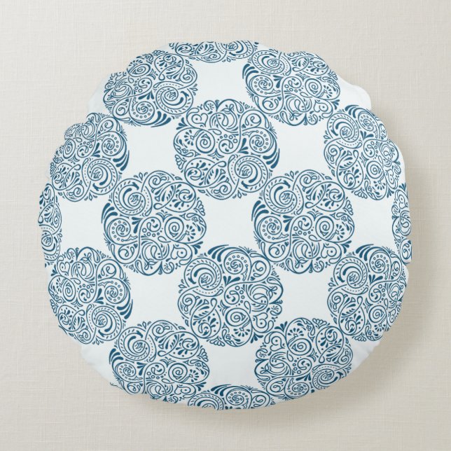 Teal Blue Garden Elegance Round Pillow Rundes Kissen (Vorderseite)