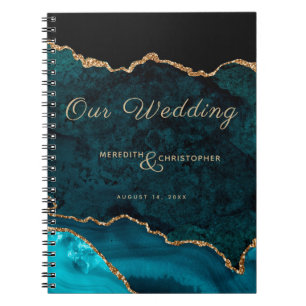 Teal Blue Gold Glitter Agate Our Wedding Notebook Notizblock
