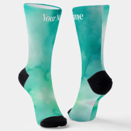 Teal Blue Green Marble | Custom Name Socken