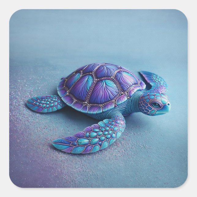 Teal Blue Purple Turtle Colorful Sea Turtle Quadratischer Aufkleber (Vorderseite)