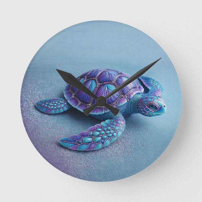 Teal Blue Purple Turtle Colorful Sea Turtle Runde Wanduhr (Vorderseite)