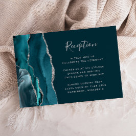 Teal Blue Silver Agate Wedding Reception Begleitkarte