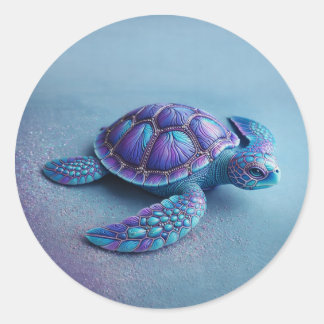 teal blue Turtle – Minimal Ocean Animal Gift Runder Aufkleber