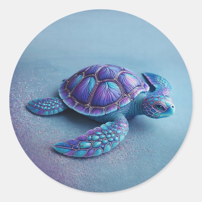 teal blue Turtle – Minimal Ocean Animal Gift Runder Aufkleber (Vorderseite)