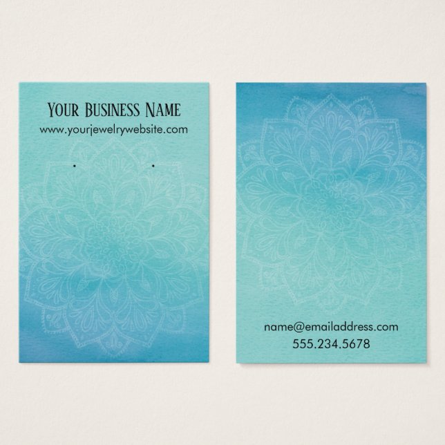 Teal Blue Watercolor Mandala Earring Display Cards (Vorne & Hinten)