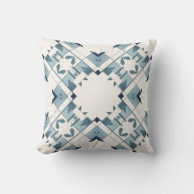 Teal Blue White Diamond-like Snowflake Motif 