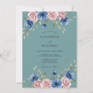 Teal blühende Hochzeitswiese Einladung