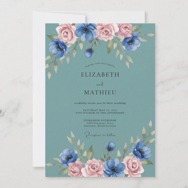 Teal blühende Hochzeitswiese Einladung (Vorderseite)