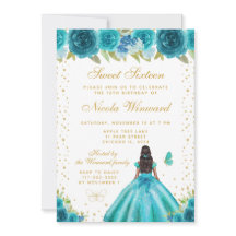 Teal Blumen Dunkle Haut Prinzessin Sweet Sixteen